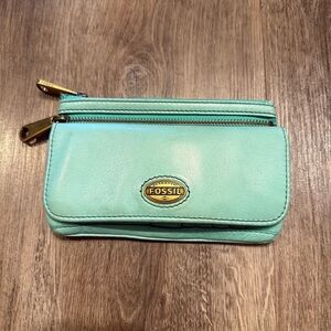 Vintage Fossil Wallet Mini‎ Purse Pistachio Green Leather Clutch 90's Purse Bag